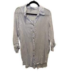 Rosemarine Women's Blue White 100% Linen Striped Pattern Button Down Size Large